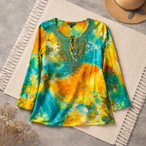 0201 NWT Size XL Chaudry KC Bright all cotton long sleeve summer blouse.